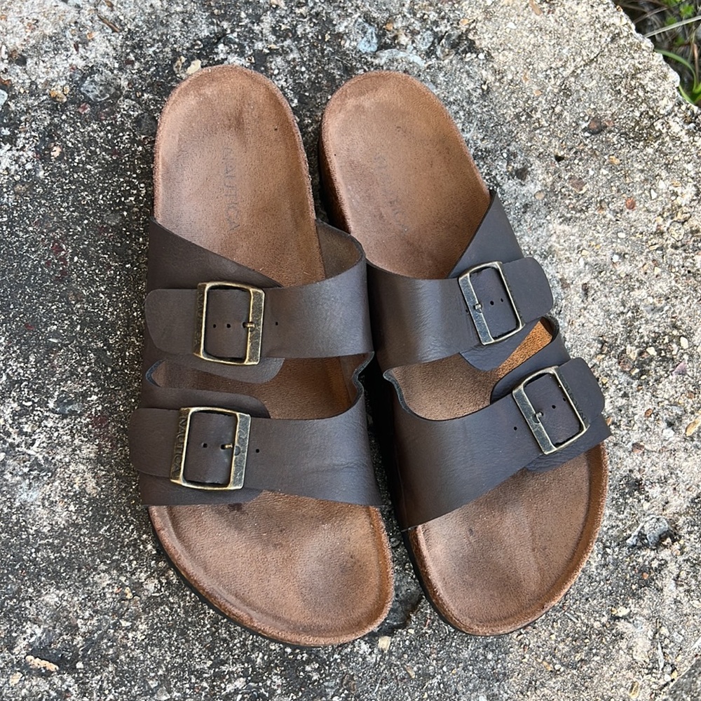 Nautica Triun Double Buckle Slide Comfort Sandal Waterproof Brown View 2